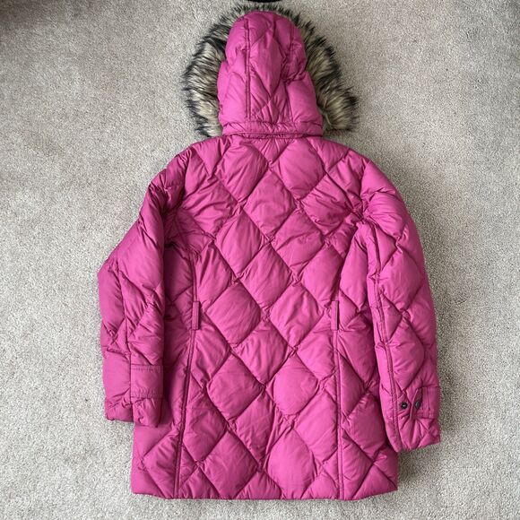 Lands End Down Puffer Jacket Women XS Petite 2-4 Pink Removeable Faux Fur Hood - Picture 8 of 8